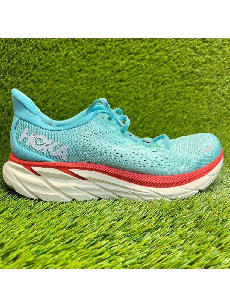 Hoka One One Clifton 8 Womens Size 9 Blue Red Athletic Running Shoes Sneakers